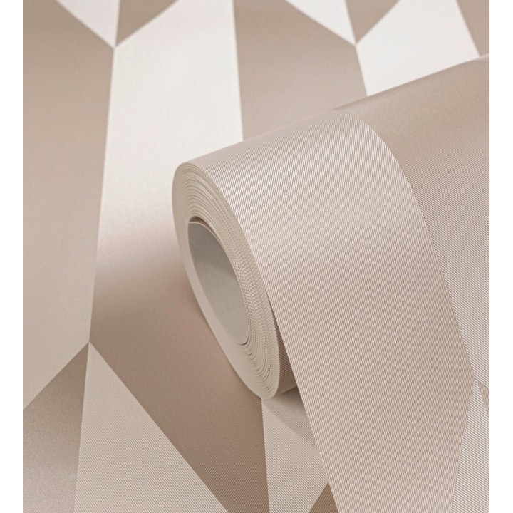 Papel pintado geométrico de prismas metalizados color beige - Rhine Metric 684695
