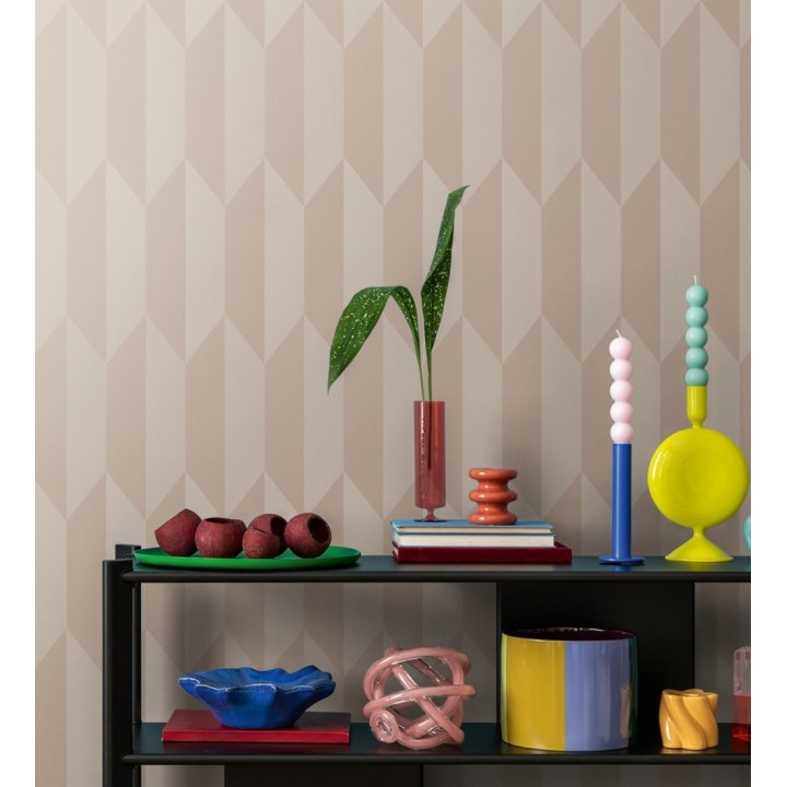 Papel pintado geométrico de prismas metalizados color beige - Rhine Metric 684695