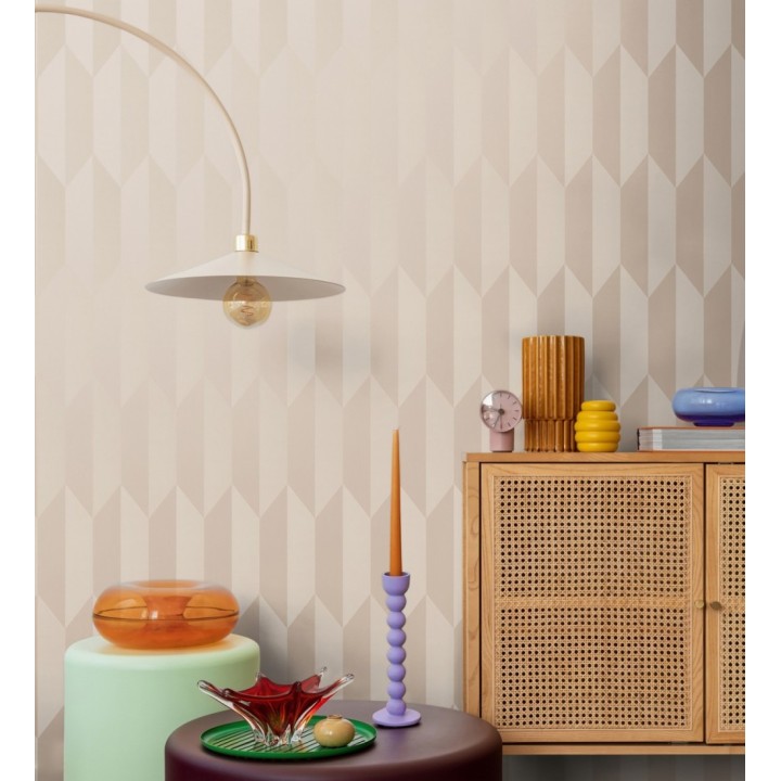 Papel pintado geométrico de prismas metalizados color beige - Rhine Metric 684695