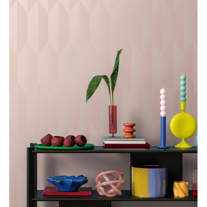 Papel pintado geométrico de prismas metalizados color rosa - Rhine Metric 684696