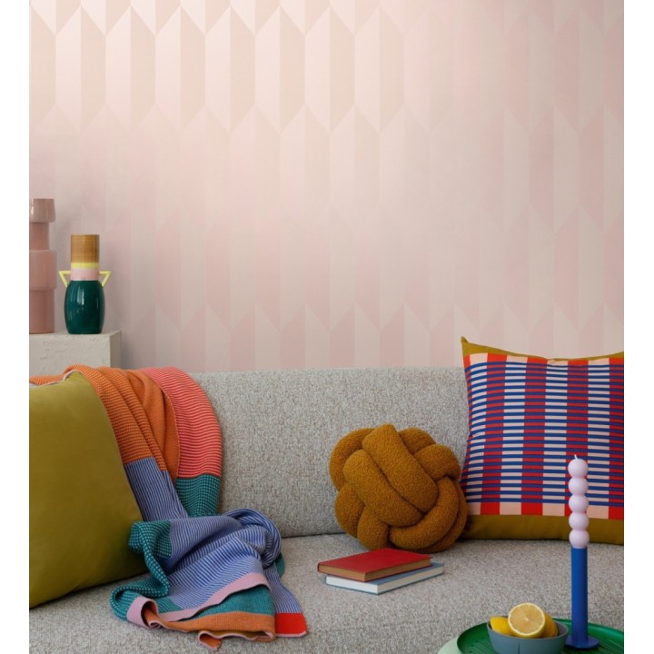 Papel pintado geométrico de prismas metalizados color rosa - Rhine Metric 684696