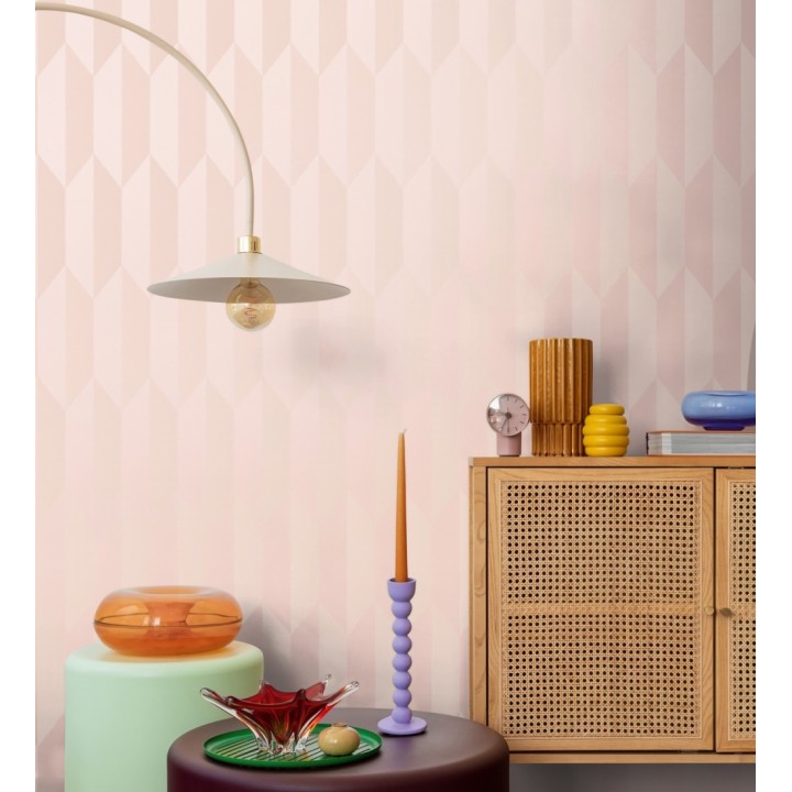 Papel pintado geométrico de prismas metalizados color rosa - Rhine Metric 684696