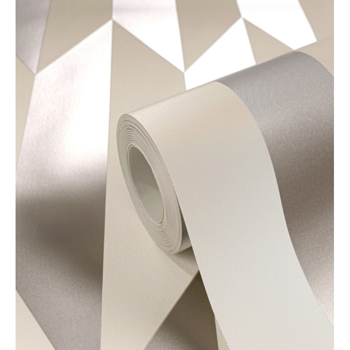 Papel pintado geométrico de prismas metalizados color gris cálido - Rhine Metric 684697