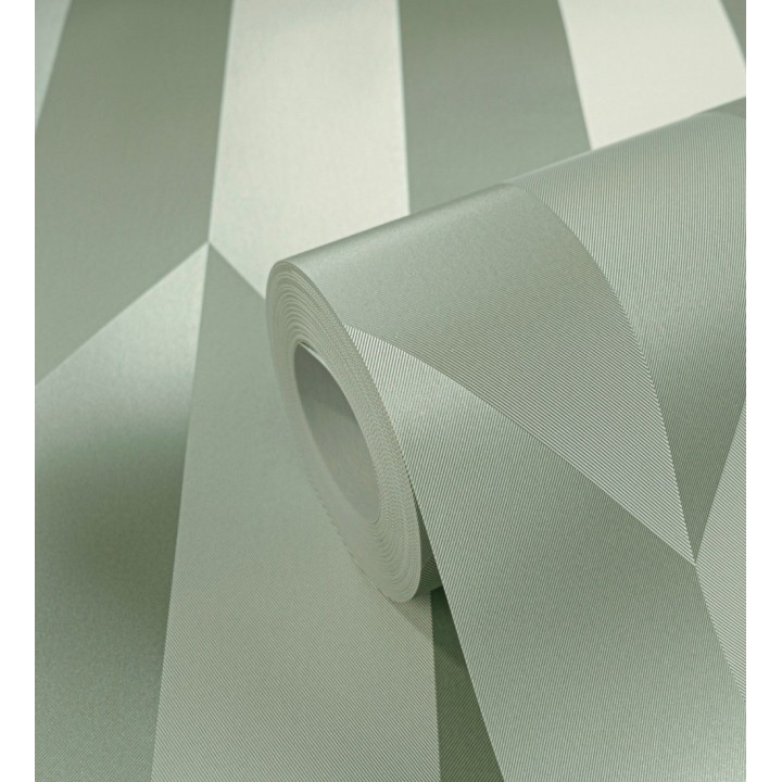 Papel pintado geométrico de prismas metalizados color verde salvia - Rhine Metric 684698