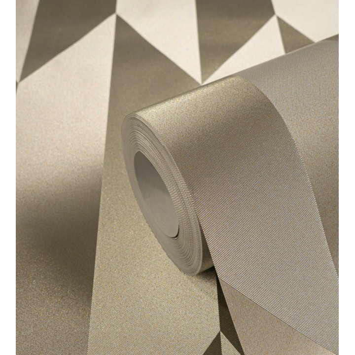 Papel pintado geométrico de prismas metalizados color champagne - Rhine Metric 684699