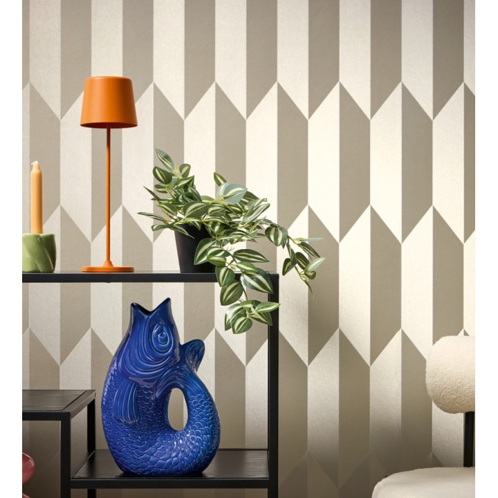 Papel pintado geométrico de prismas metalizados color champagne - Rhine Metric 684699