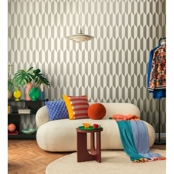 Papel pintado geométrico de prismas metalizados color champagne - Rhine Metric 684699