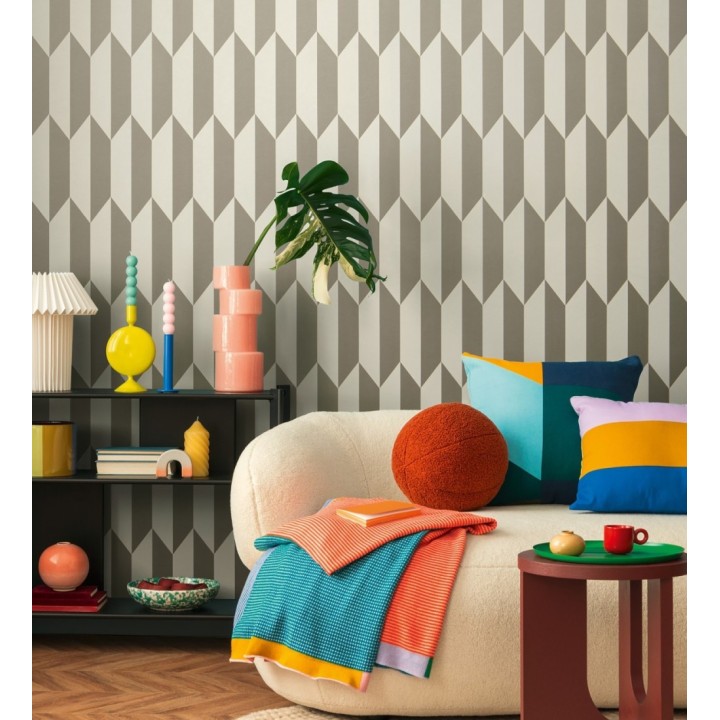 Papel pintado geométrico de prismas metalizados color champagne - Rhine Metric 684699