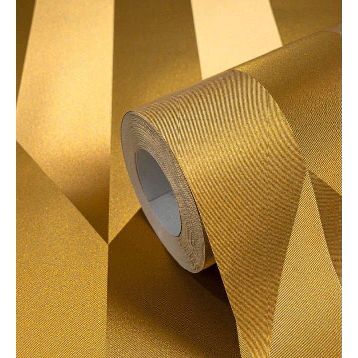 Papel pintado geométrico de prismas metalizados color dorado - Rhine Metric 684700