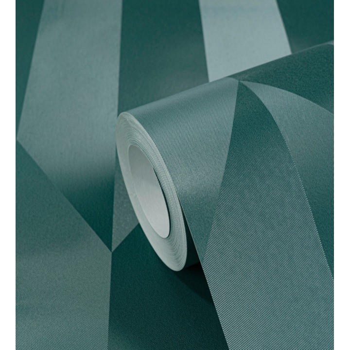 Papel pintado geométrico de prismas metalizados color verde esmeralda - Rhine Metric 684701