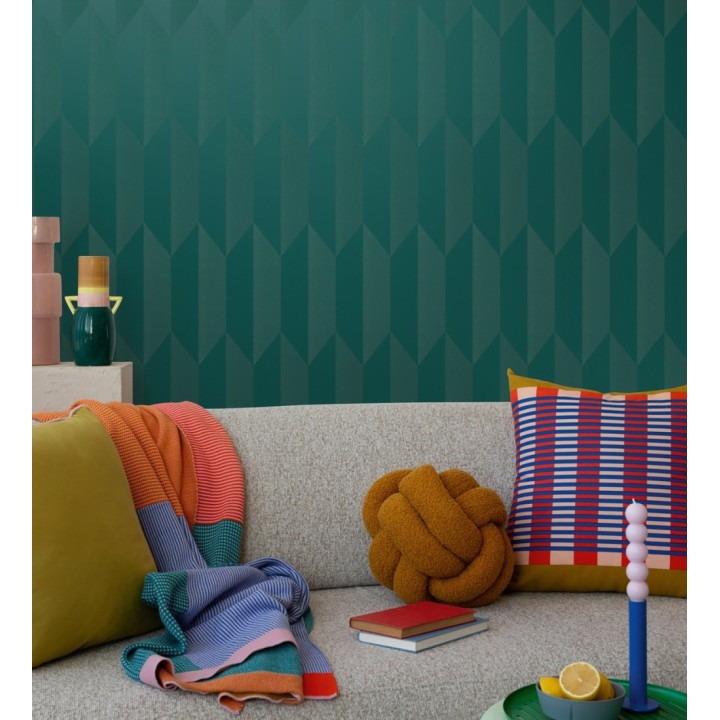 Papel pintado geométrico de prismas metalizados color verde esmeralda - Rhine Metric 684701