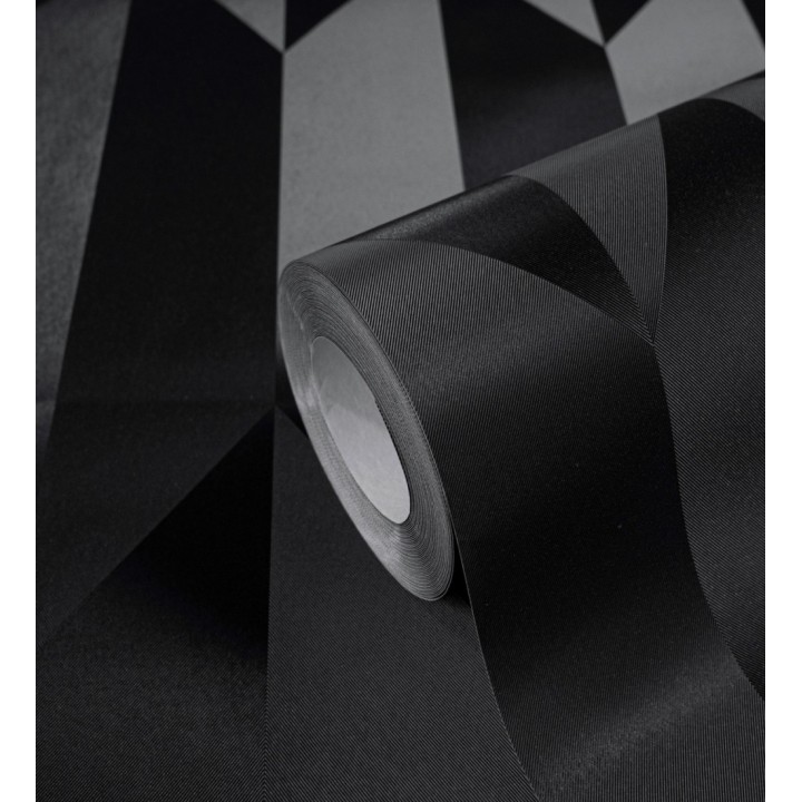 Papel pintado geométrico de prismas metalizados color negro - Rhine Metric 684702
