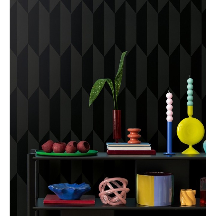 Papel pintado geométrico de prismas metalizados color negro - Rhine Metric 684702