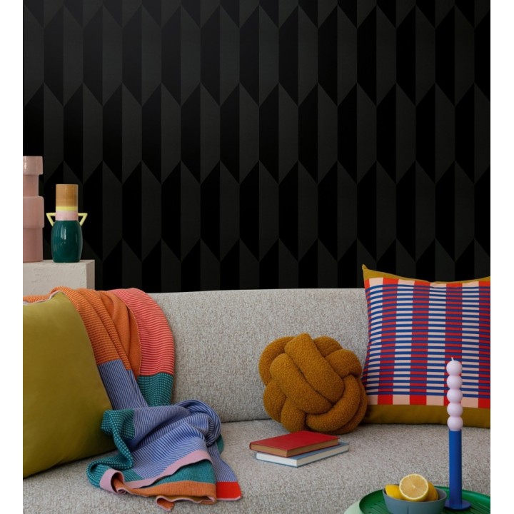 Papel pintado geométrico de prismas metalizados color negro - Rhine Metric 684702