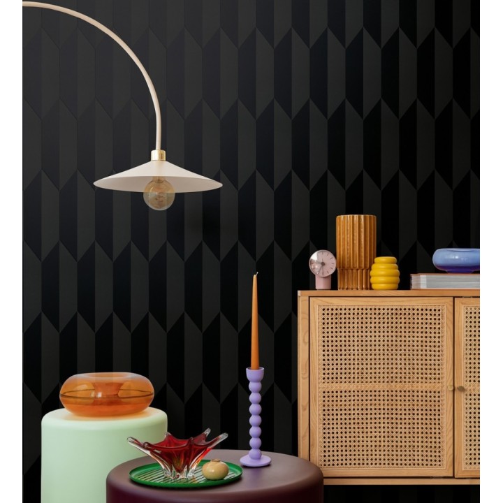 Papel pintado geométrico de prismas metalizados color negro - Rhine Metric 684702