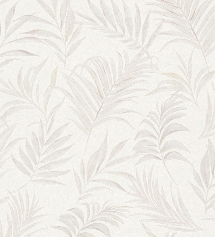 Papel pintado de hojas bordadas sobre fondo texturado en blanco roto - Selene Ethereal 684703