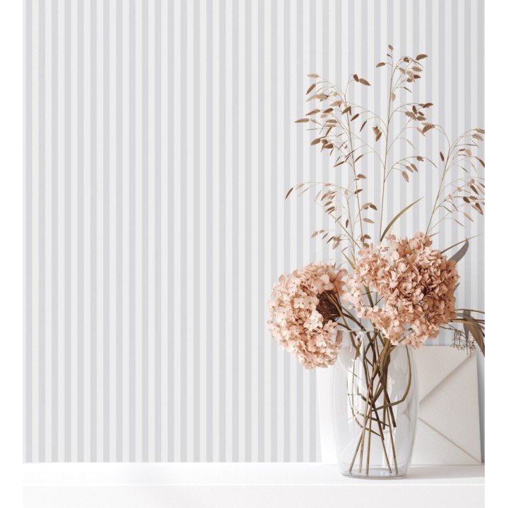 Papel pintado rayas finas infantiles grises y blancas - Andy Stripes 126595