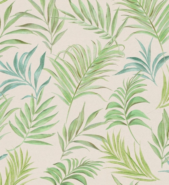 Papel pintado de hojas bordadas sobre fondo texturado en arena claro - Selene Ethereal 684706