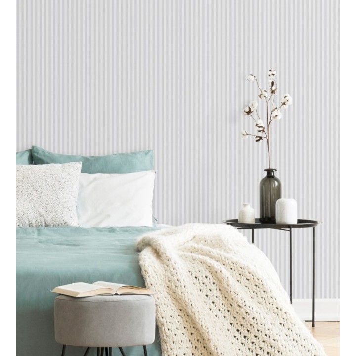 Papel pintado rayas finas infantiles grises y blancas - Andy Stripes 126595