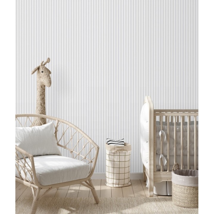 Papel pintado rayas finas infantiles grises y blancas - Andy Stripes 126595
