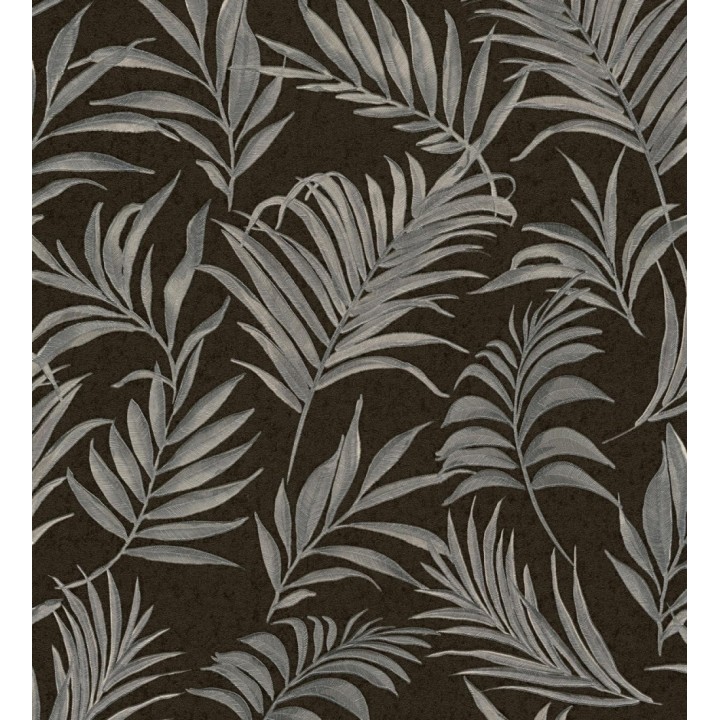 Papel pintado de hojas bordadas en gris metalizado sobre fondo texturado - Selene Ethereal 684709