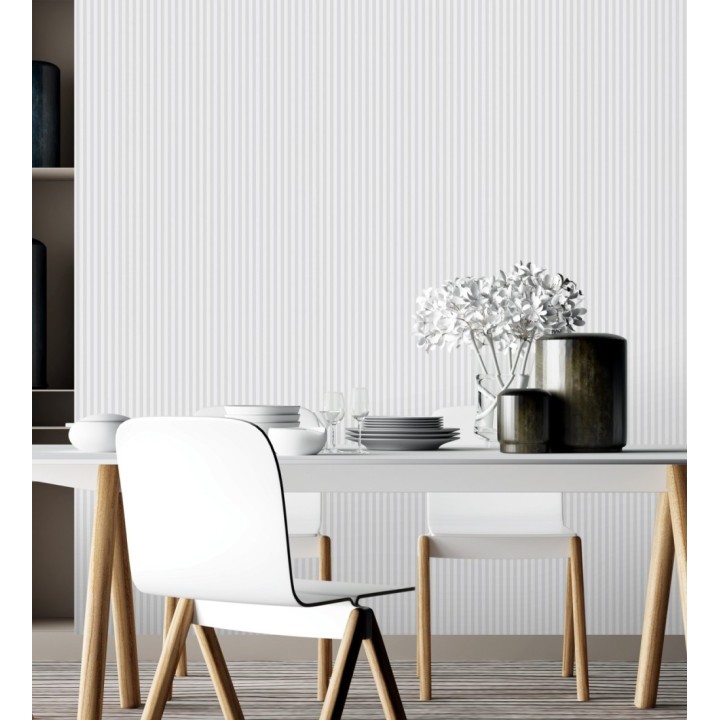 Papel pintado rayas finas infantiles grises y blancas - Andy Stripes 126595