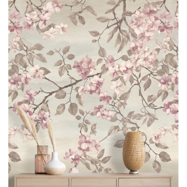 Papel pintado mural diseño botánico romántico con pétalos delicados - Heligan Poise 684713