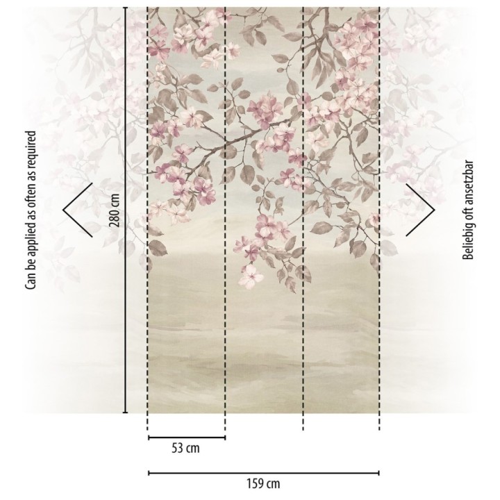 Papel pintado mural diseño botánico romántico con pétalos delicados - Heligan Poise 684713