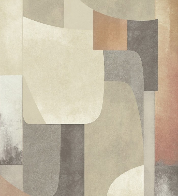 Papel pintado mural relieve visual de figuras abstractas en color ocre y gris - Basilea Layers 684714