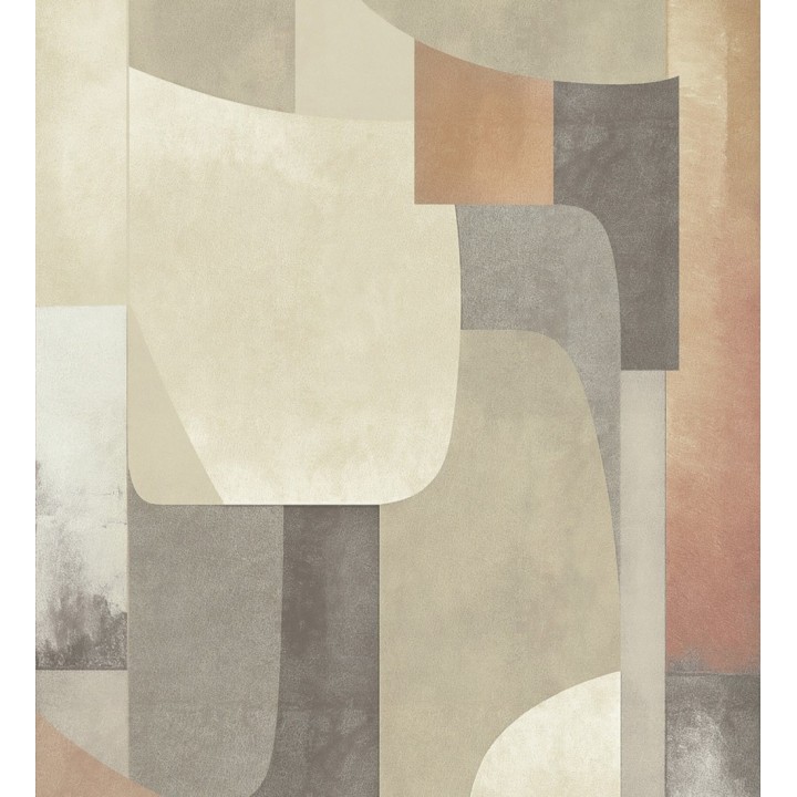 Papel pintado mural relieve visual de figuras abstractas en color ocre y gris - Basilea Layers 684714