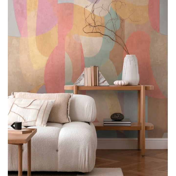 Papel pintado mural relieve visual de figuras abstractas multicolor - Basilea Layers 684715