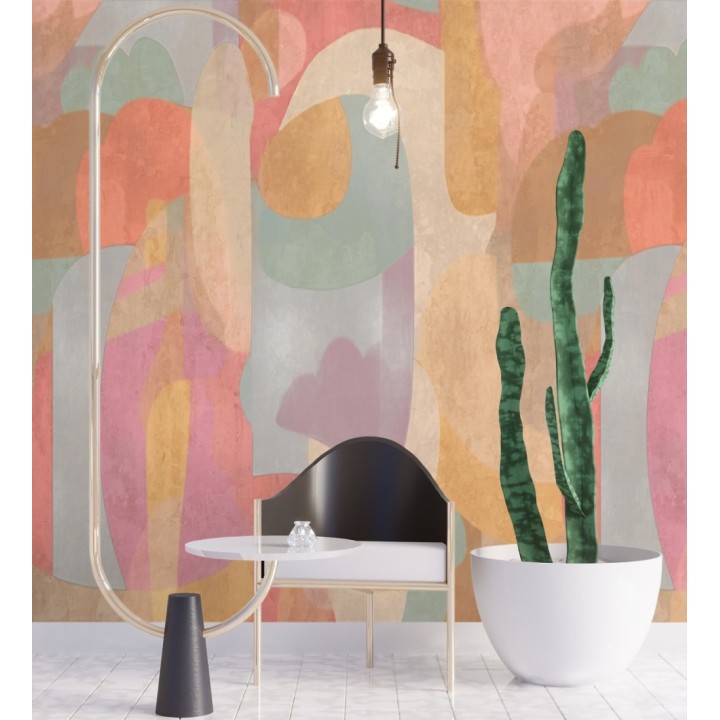 Papel pintado mural relieve visual de figuras abstractas multicolor - Basilea Layers 684715