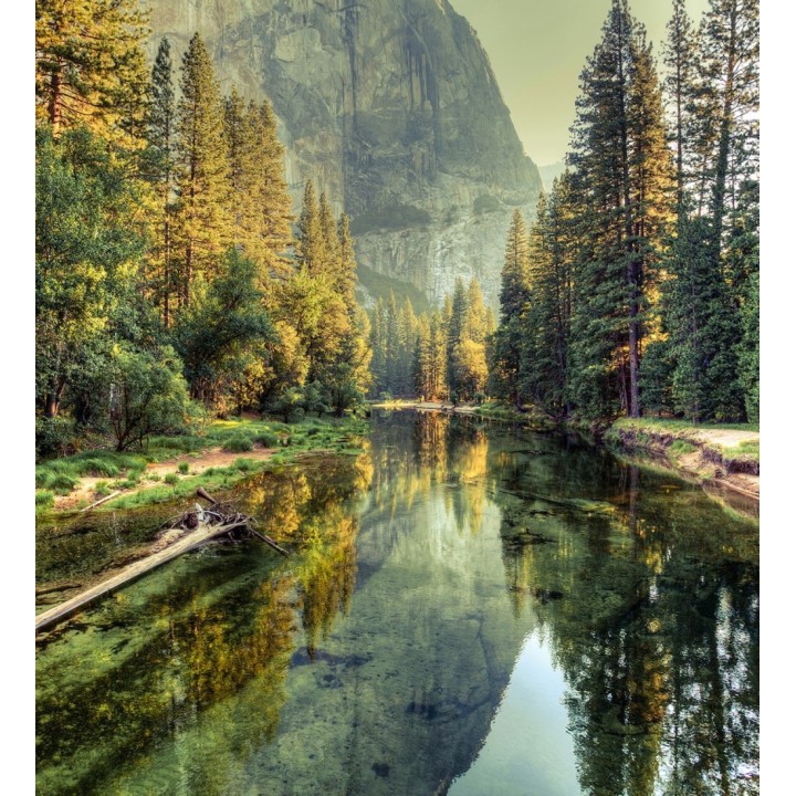 Papel pintado mural reflejos de montaña y bosque con luz de mañana - Everest Valley 684719