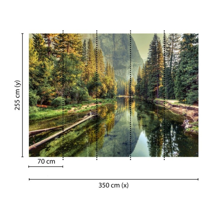 Papel pintado mural reflejos de montaña y bosque con luz de mañana - Everest Valley 684719