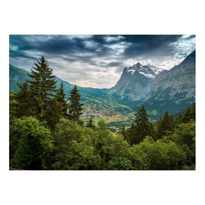 Papel pintado mural valle alpino con aldea y cumbres nevadas - Nature Haven 684720