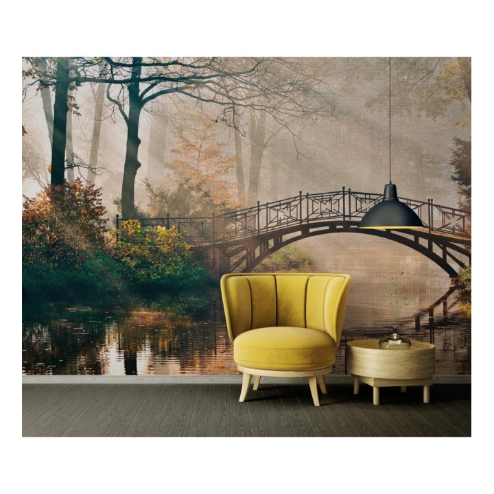Papel pintado mural naturaleza romántica con puente y niebla - Vareli Canvas 684721
