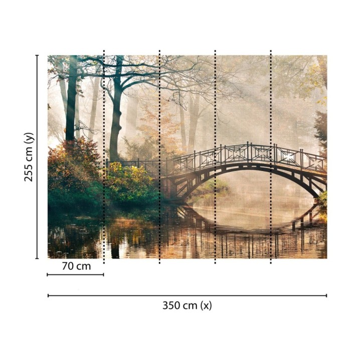 Papel pintado mural naturaleza romántica con puente y niebla - Vareli Canvas 684721