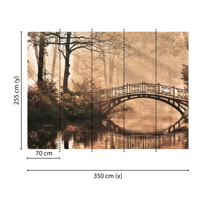 Papel pintado mural estampa clásica de puente bajo árboles de otoño - Vareli Canvas 684722