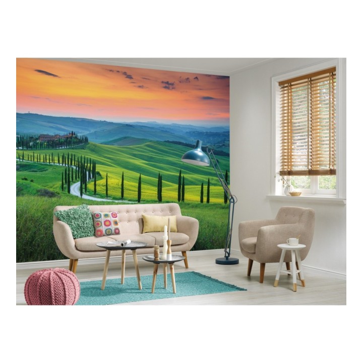 Papel pintado mural prados verdes y villas bajo cielo naranja - Odessa Trail 684730