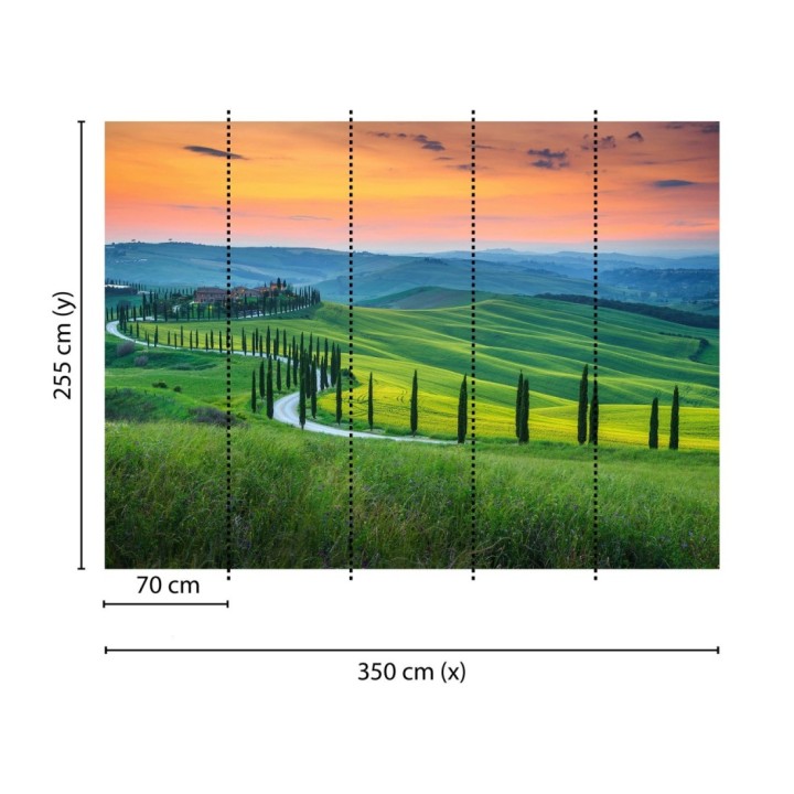 Papel pintado mural prados verdes y villas bajo cielo naranja - Odessa Trail 684730