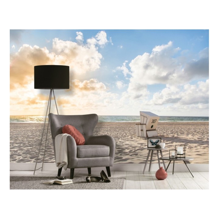 Papel pintado mural paisaje costero con caseta de playa clásica - Olaris Island 684733