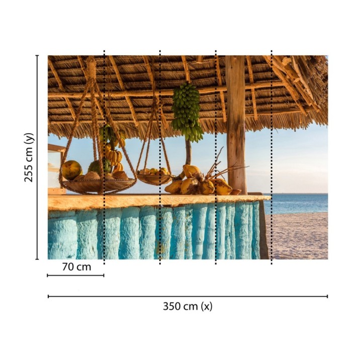 Papel pintado mural chiringuito rústico con cocos frente al mar - Olaris Island 684734