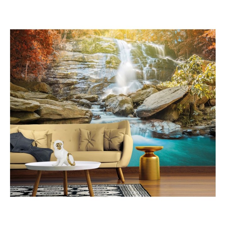 Papel pintado mural naturaleza viva con cascada y reflejos de sol - Nature Haven 684736