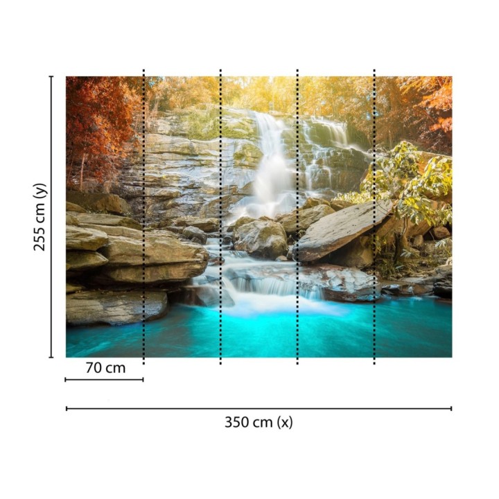 Papel pintado mural naturaleza viva con cascada y reflejos de sol - Nature Haven 684736