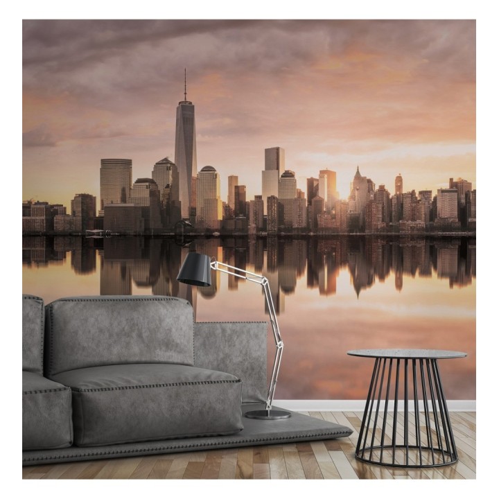 Papel pintado mural skyline de Manhattan al atardecer con reflejo en el agua - Triven Timeless 684740