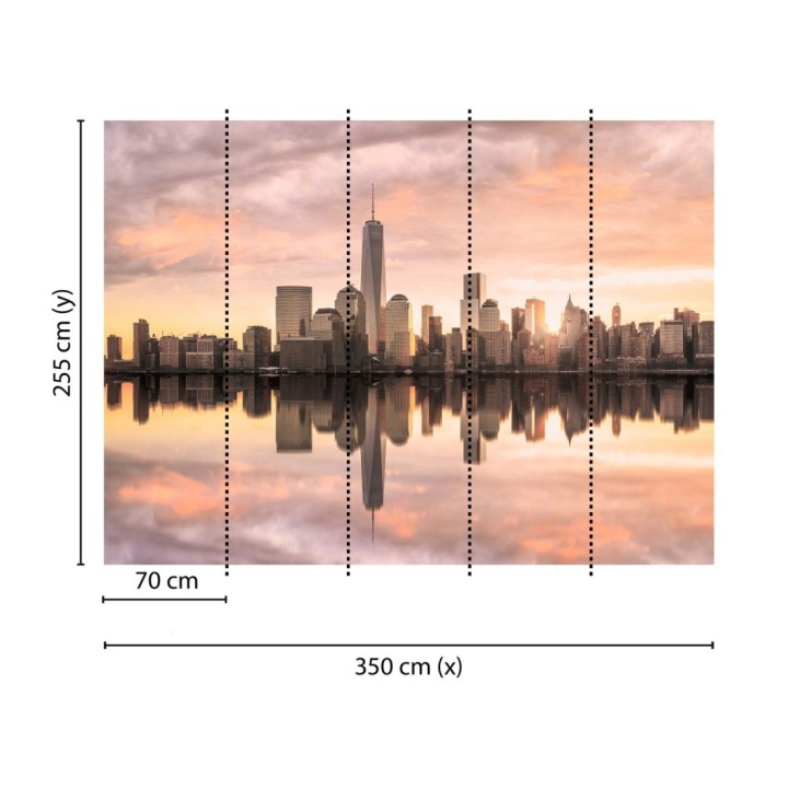 Papel pintado mural skyline de Manhattan al atardecer con reflejo en el agua - Triven Timeless 684740