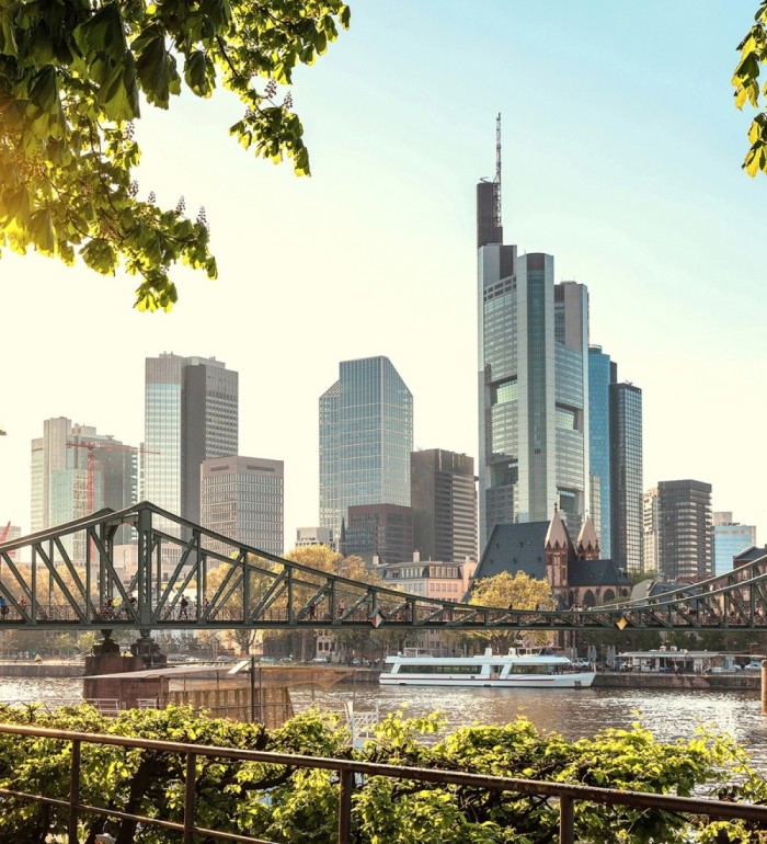 Papel pintado mural esencia de Frankfurt con puente peatonal y skyline  - Triven Timeless 684745