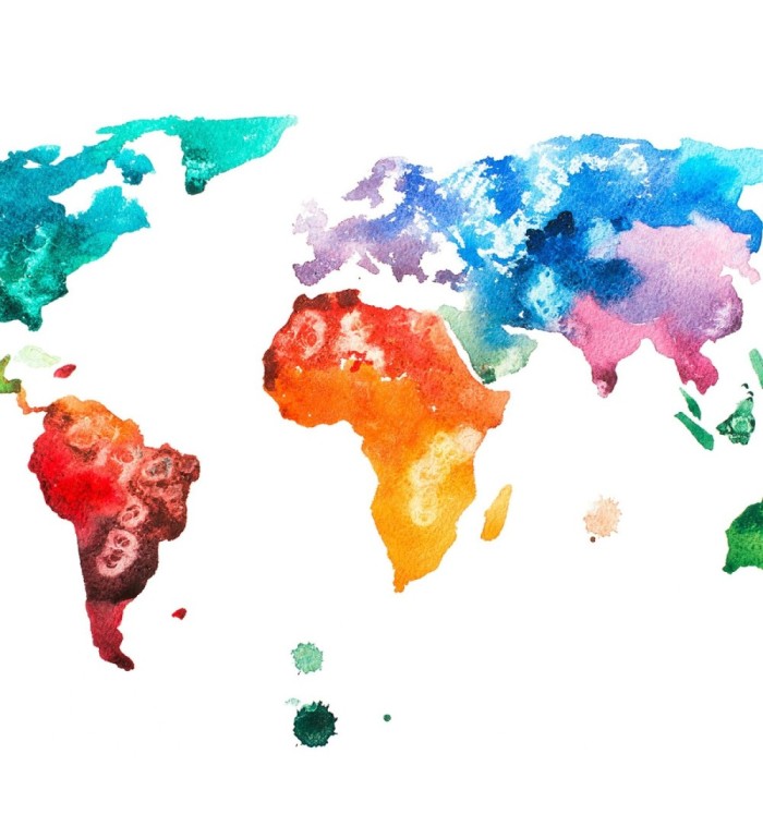 Papel pintado mural mapamundi artístico con efecto acuarela multicolor - Zovari Mundi 684748