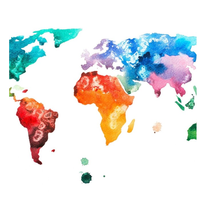 Papel pintado mural mapamundi artístico con efecto acuarela multicolor - Zovari Mundi 684748