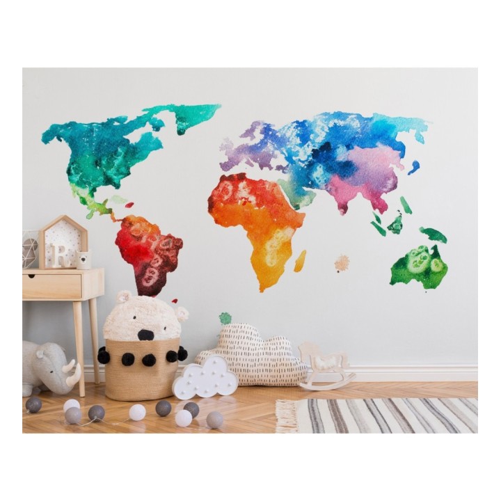 Papel pintado mural mapamundi artístico con efecto acuarela multicolor - Zovari Mundi 684748